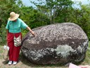 Dr. Graciela showing the hole where some men 'impregnate' the rock as part of their ritual