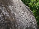 Petroglyphs are carved into the stone